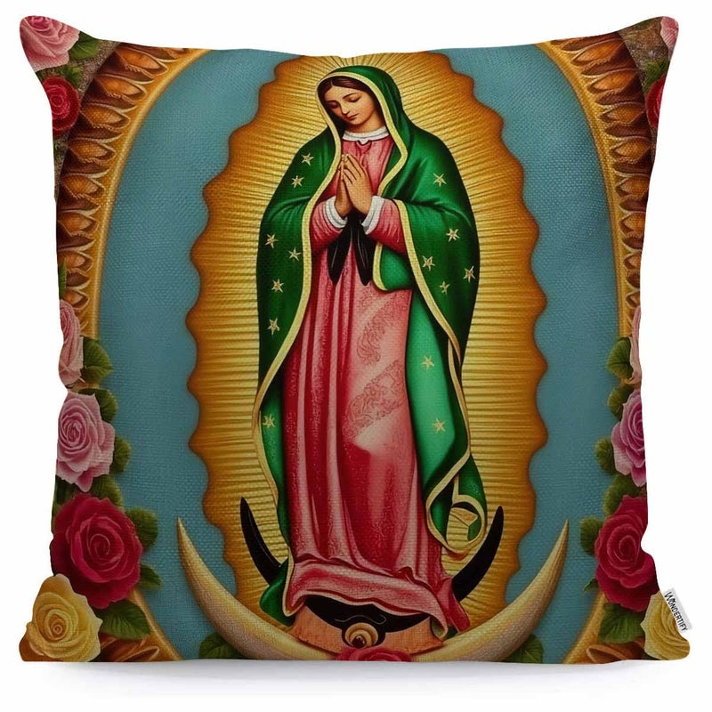 WONDERTIFY Pillow Cover Our Lady Guadalupe Mexican Saint Virgin Mary - Soft Linen Pillow Case for Decorative Bedroom/Livingroom/Sofa/Farm House - Couch Pillow Cushion Covers 18x18 Inch - Image 1